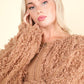 VERY J Feeling Fuzzy and Fabulous Shaggy Yarn Knit Zip Up Jacket in Mocha