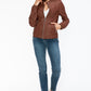 Snobbish Born To Ride PU Leather Biker Jacket with Side Zip Pockets in Brandy