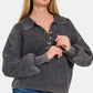 Zenana No Fade Washed Half Button Long Sleeve Sweater in Black