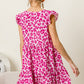 BiBi Pink Leopard Cap Sleeve Tiered Mini Dress