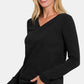 Zenana Make Your Mark V-Neck Long Sleeve T-Shirt in Black