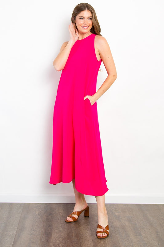 Be Stage Hello Darling Midi Tank Dress with Pockets in Fuchsia