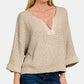 Zenana The Moment Is Here Notched Side Slit Patch Sweater in H Mocha