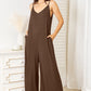 Double Take All Night Soft Rayon Spaghetti Strap Tied Wide Leg Jumpsuit with Pockets