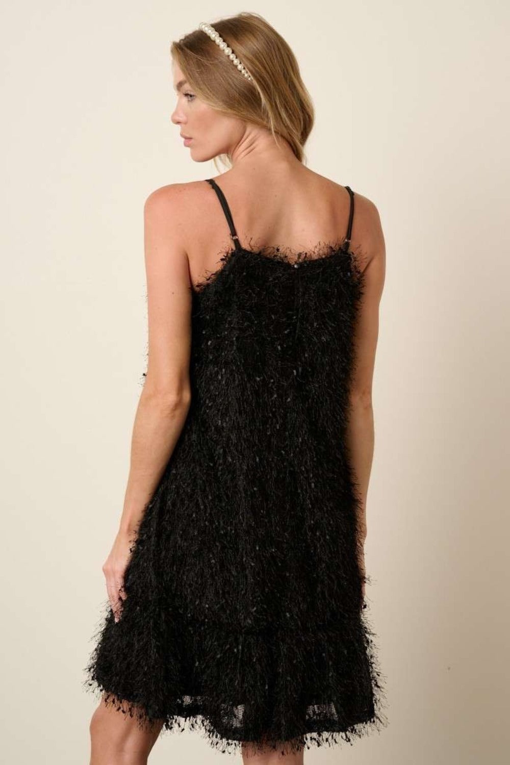 Mittoshop Feathers Don't Ruffle Feather Ruffle Hem Mini Cami Dress in Black