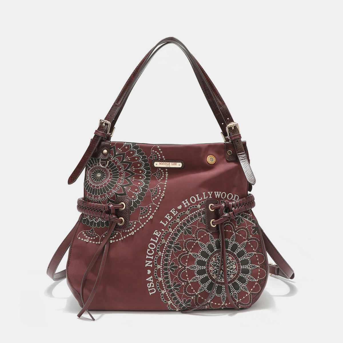 Nicole Lee USA Free Spirit Side Braided Tassel Inlaid Rhinestone Embroidery Hobo Bag