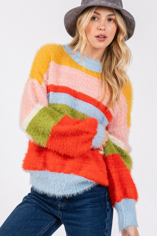 SAGE + FIG Feeling Cozy, Looking Cute Color Block Dropped Shoulder Sweater