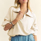 Davi & Dani Good Vibes Only Drawstring Hem Half Zip Raglan Sleeve Sweatshirt in Ivory
