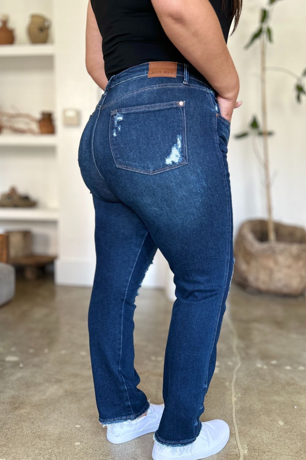 Judy Blue Nana High Waist Rigid Magic Heavy Destroy Straight Jeans