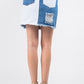 American Bazi In Full Color Contrast Patched Frayed Denim Distressed Skirts