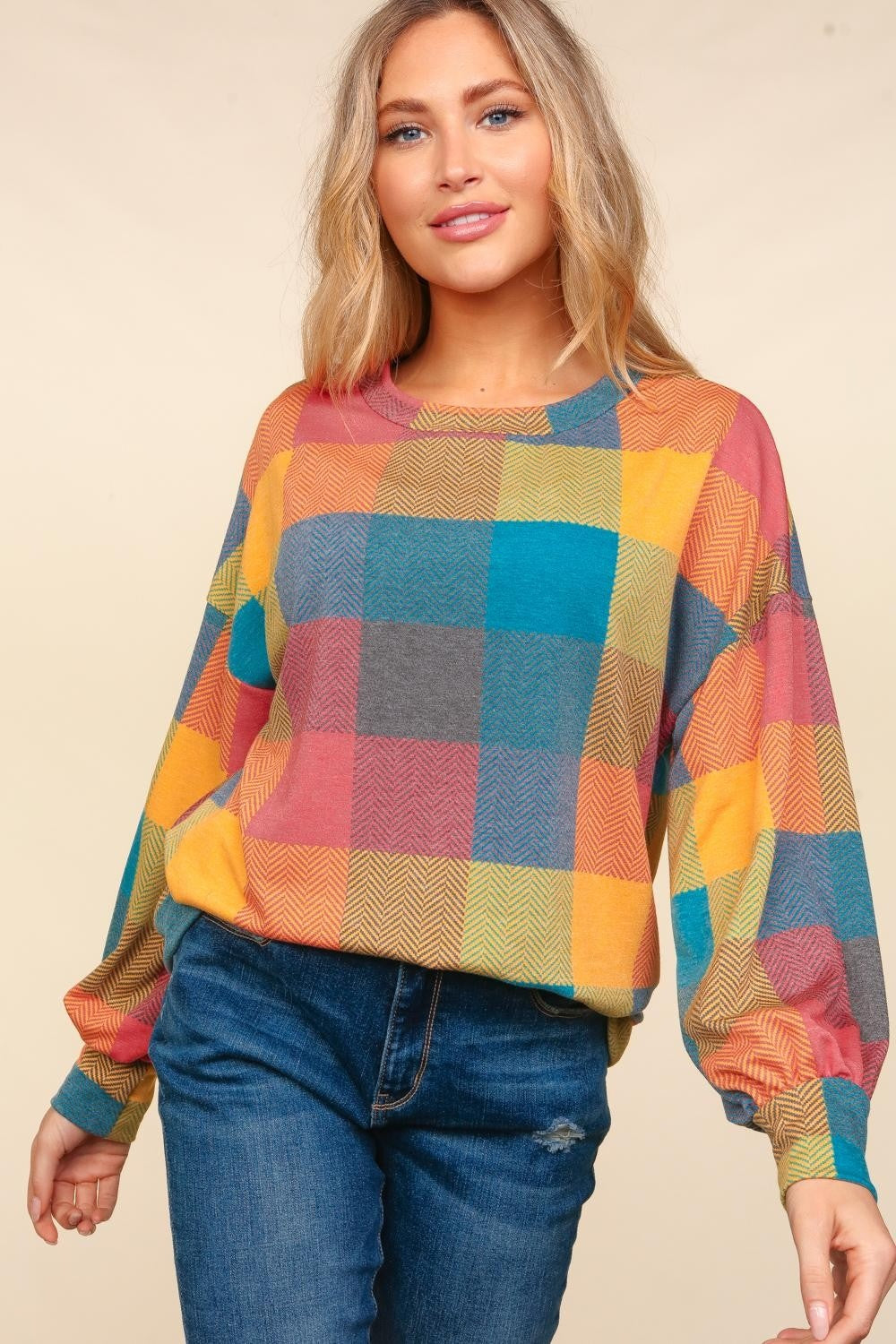 Haptics Brighten My Day Color Block Plaid Top