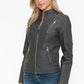 Snobbish Ready To Own The Night Faux Leather Zip Up Mock Neck Jacket in Charcoal