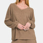 Zenana Collecting Moments V-Neck Long Sleeve Ribbed Top and Shorts Set in Camel