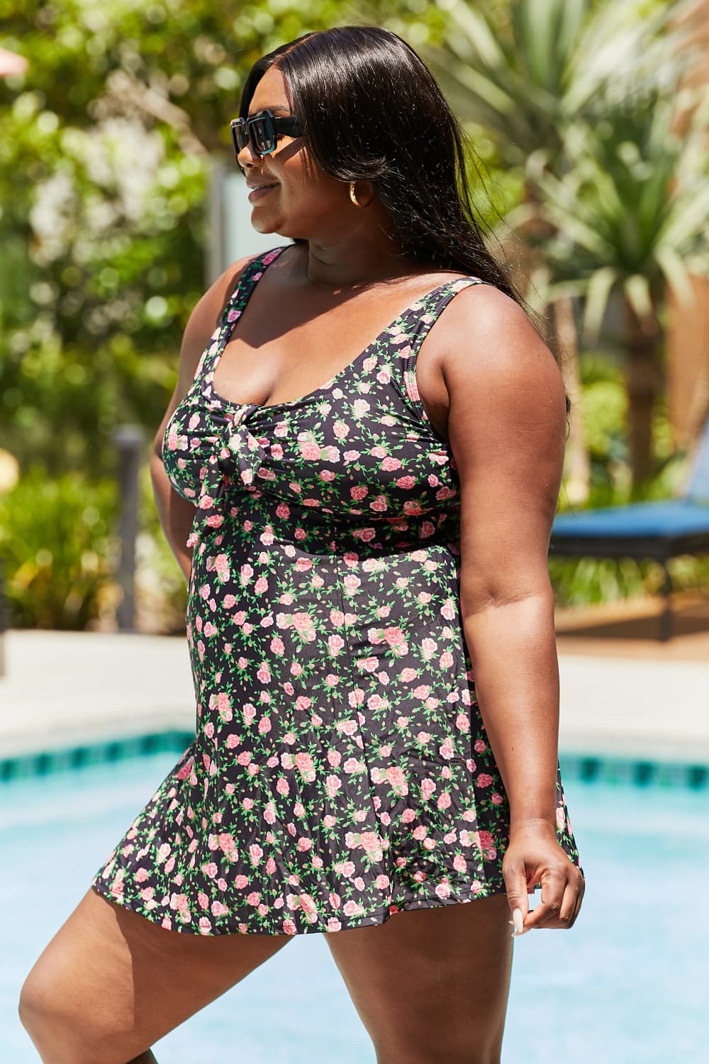 Marina West Swim Clear Waters Swim Dress in Black Roses