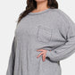 Zenana Cozy Unfiltered Contrast Stitching Brushed Ribbed Hacci Knit Top in Gray