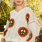 POL Peace with Smiles V-Neck Long Sleeve Peace Pattern Sweater