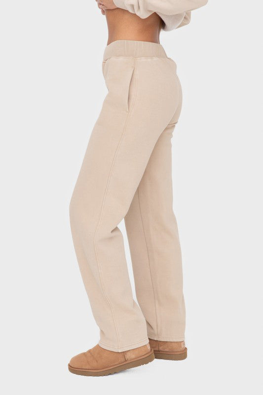 Mono B My Perfect Partner Elastic Waist Fleece Pants with Pockets in Tan