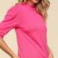 Haptics Feeling Hot Pink Lovin' Tied Back Mock Neck Half Sleeve Knit Top