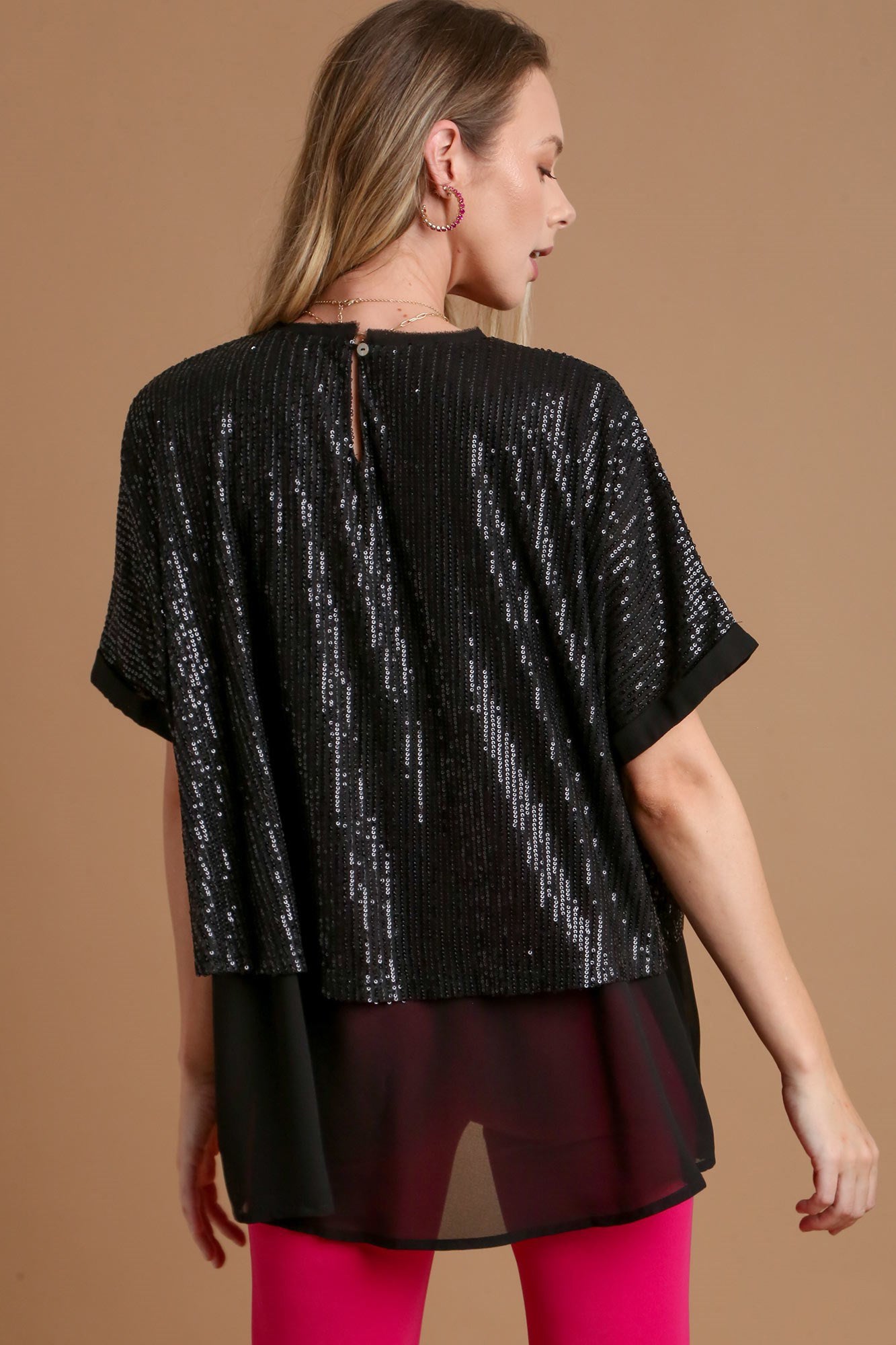 Umgee Layers of Sparkle Sequin Half Sleeve Layered Blouse