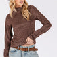 SAGE + FIG Add More Sparkle Glitter Mock Neck Lettuce Hem Long Sleeve Top in Brown