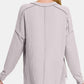 Zenana All About Details Texture Exposed Seam V-Neck Long Sleeve T-Shirt in Light Gray