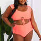 Marina West Swim Sanibel Crop Swim Top and Ruched Bottoms Set in Coral