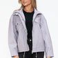 How Dare U My Favorite Layer Drawstring Hem PU Leather Zip Up Jacket in Lilac