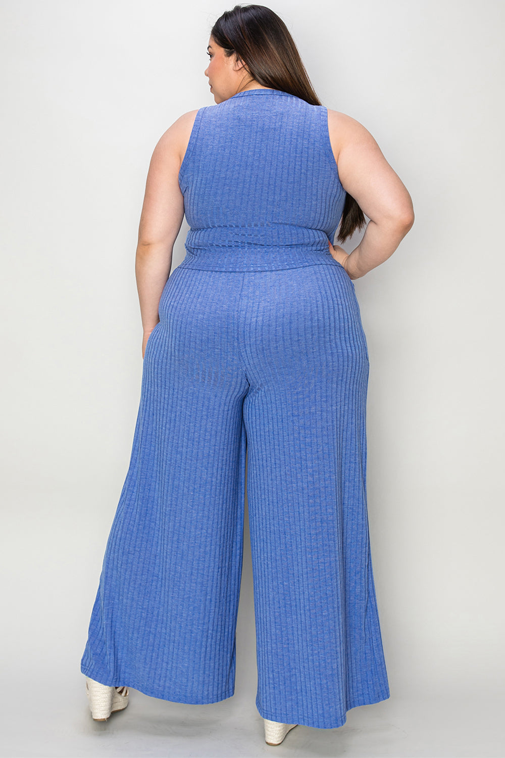 Basic Bae A Fresh Start Ribbed Tank and Wide Leg Pants Set