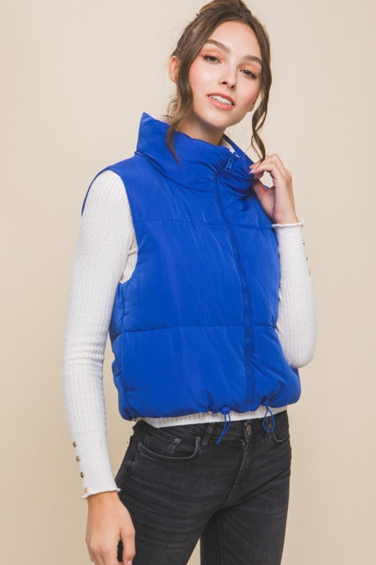 Love Tree Two Faced Zip Up Cropped Contrast Reversible Vest in Azure