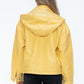 How Dare U My Favorite Layer Drawstring Hem PU Leather Zip Up Jacket in Pale Yellow