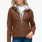 YMI Fuzzy Feels Faux Layered Double-Zipper Jacket with Fuzzy Hood in Rust