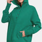 Zenana You Have My Heart Half Snap Long Sleeve Hoodie with Kangaroo Pocket in Dark Green