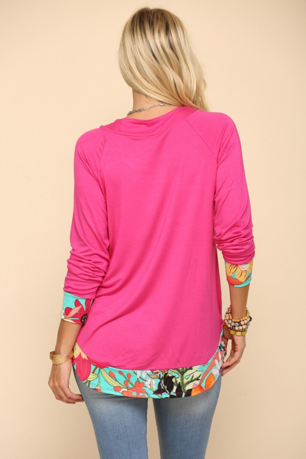Celeste Tropical Vibes Long Sleeve T-Shirt in Fuchsia