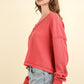 VERY J Knit Happens Exposed Seam V-Neck Ribbed Knit Top in Coral