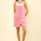 VERY J Chilled Out Half Button Drawstring Sleeveless Romper in Blush