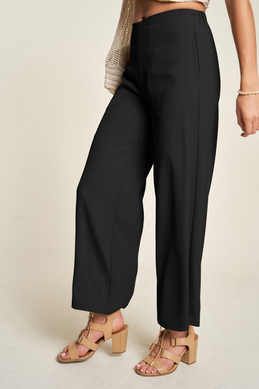Davi & Dani Wide Awake Wide Leg Mid-Rise Pants in Black