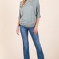 BOMBOM Casually Striped Boat Neck Dolman Sleeve Top in Dusty Olive