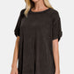 Zenana My Vibes Are Relaxed Washed Ribbed Short Sleeve Top in Black