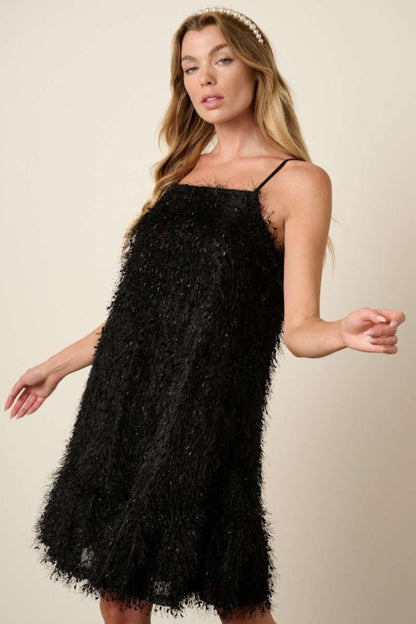 Mittoshop Feathers Don't Ruffle Feather Ruffle Hem Mini Cami Dress in Black