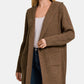 Zenana My Way Hooded Open Front Sweater Cardigan in Brown