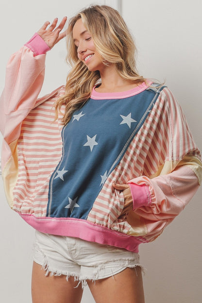 BiBi Blushed Stars and Stripes Long Sleeve Top