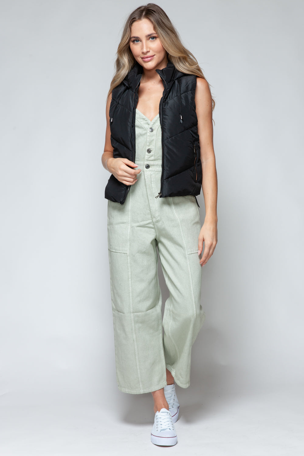 Snobbish A Quilted Beauty Zip Up Quilted Hooded Vest in Black