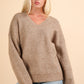 VERY J Keep It Comfy Seam Detail Drop Shoulder Hooded Sweater in Mocha