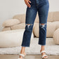 RFM Dylan Tummy Control Distressed High Waist Raw Hem Crop Jeans