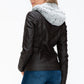 YMI Fuzzy Feels Faux Layered Double-Zipper Jacket with Fuzzy Hood in Chocolate