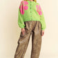 Davi & Dani Living Life In Full Bloom Flower Contrast Long Sleeve Cardigan
