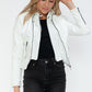 Snobbish Embrace The Day Faux Leather Zip Up Drawstring Hooded Jacket in White