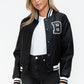 Love Me Now Bring The Love PU Leather Contrast Snap Down Bomber Jacket in Midnight/Black