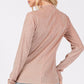 SAGE + FIG Add More Sparkle Glitter Mock Neck Lettuce Hem Long Sleeve Top in Apricot