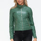 Snobbish Embrace The Day Faux Leather Zip Up Drawstring Hooded Jacket in Sage